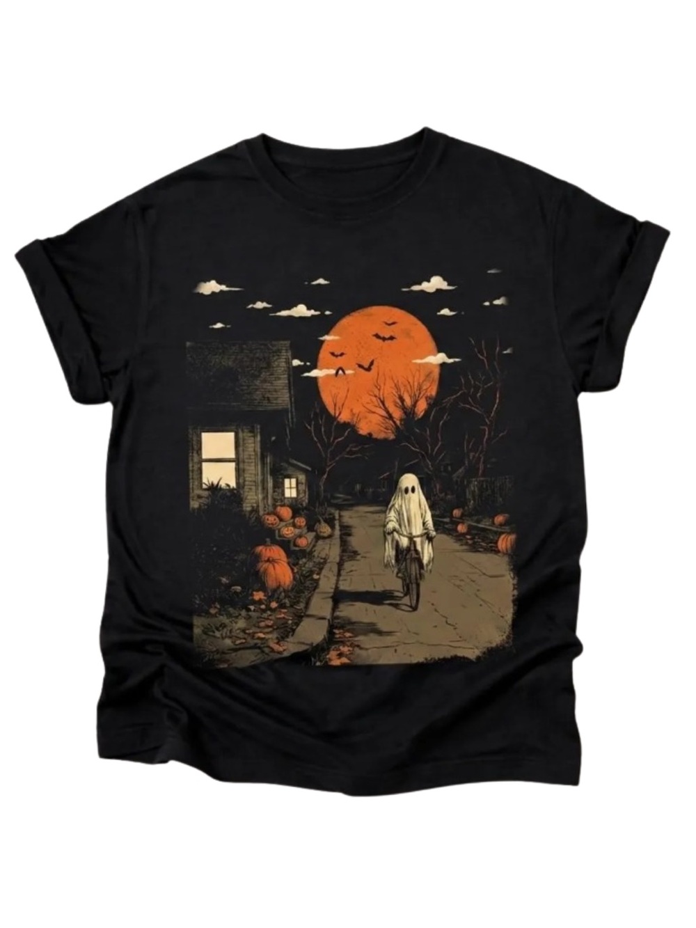 Gildan Black Halloween Ghost Graphic Tee